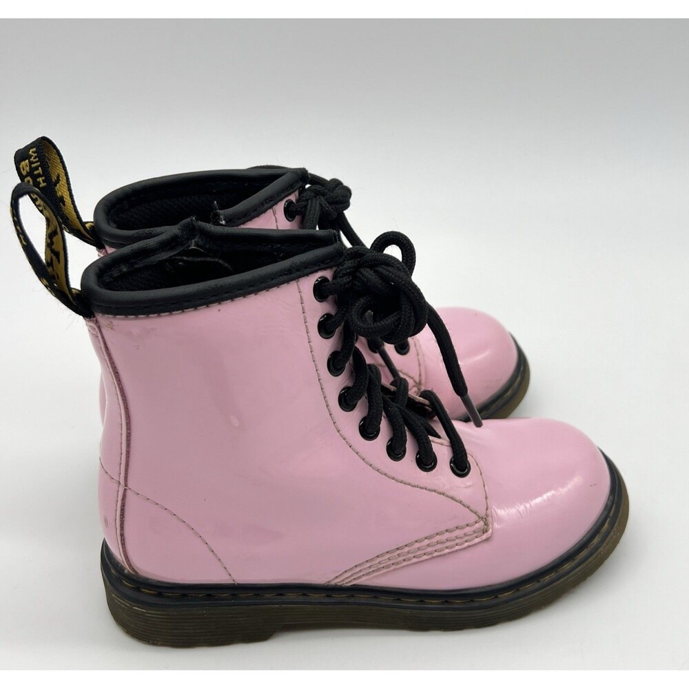 Dr Martens Little Girls Pink Zip Up  Boots  Size 11 Leather Combat Modern 1460 J